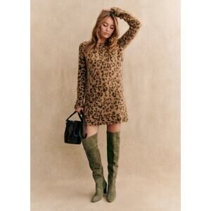 Sezane Robe Fanie Wool Dress in Leopard